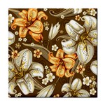 White And Yellow Floral Lilies Background Surface Tile Coaster Front