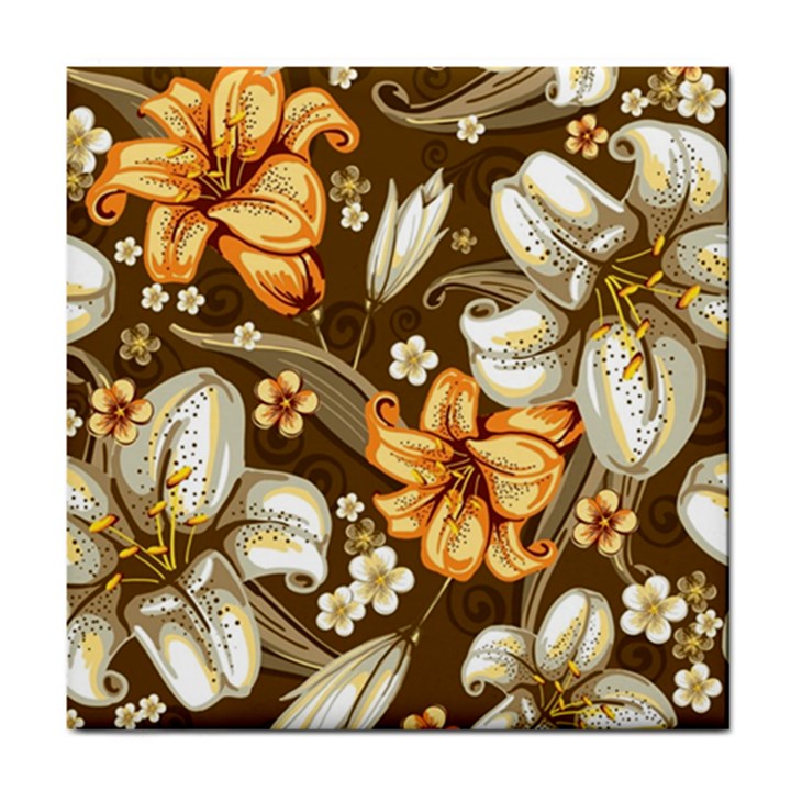 White And Yellow Floral Lilies Background Surface Tile Coaster