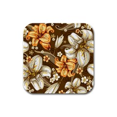 White And Yellow Floral Lilies Background Surface Rubber Square Coaster (4 pack)