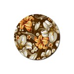 White And Yellow Floral Lilies Background Surface Rubber Round Coaster (4 pack) Front