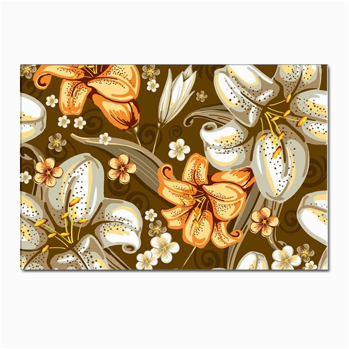 White And Yellow Floral Lilies Background Surface Postcards 5  x 7  (Pkg of 10)