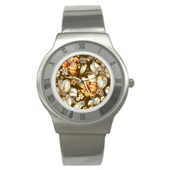 White And Yellow Floral Lilies Background Surface Stainless Steel Watch