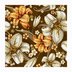 White And Yellow Floral Lilies Background Surface Medium Glasses Cloth (2 Sides)