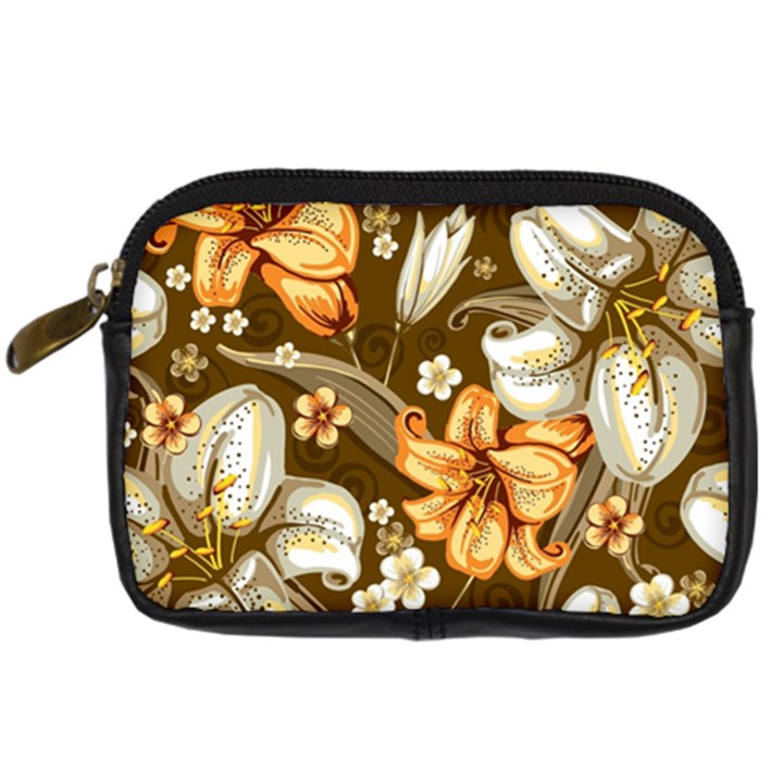 White And Yellow Floral Lilies Background Surface Digital Camera Leather Case