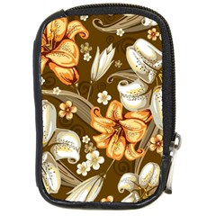 White And Yellow Floral Lilies Background Surface Compact Camera Leather Case