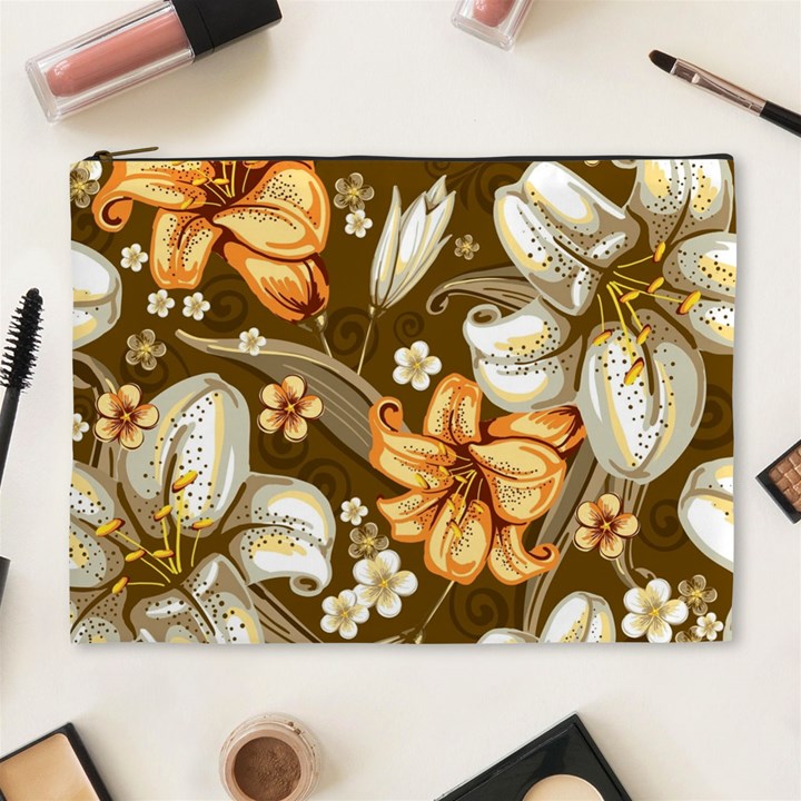 White And Yellow Floral Lilies Background Surface Cosmetic Bag (XL)