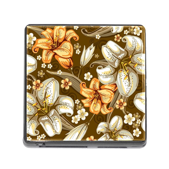 White And Yellow Floral Lilies Background Surface Memory Card Reader (Square 5 Slot)