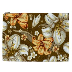 White And Yellow Floral Lilies Background Surface Cosmetic Bag (XXL)