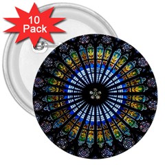 Mandala Floral Wallpaper Rose Window Strasbourg Cathedral France 3  Buttons (10 Pack) 