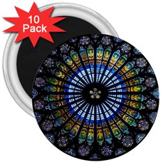 Mandala Floral Wallpaper Rose Window Strasbourg Cathedral France 3  Magnets (10 Pack)  by Jancukart