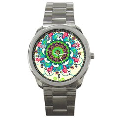 Artistic Pattern Mandala Sport Metal Watch by Jancukart