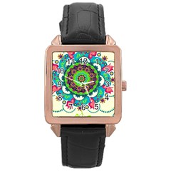 Artistic Pattern Mandala Rose Gold Leather Watch  by Jancukart