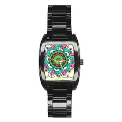 Artistic Pattern Mandala Stainless Steel Barrel Watch