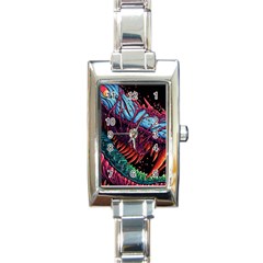 Floral Digital Art Tongue Out Rectangle Italian Charm Watch