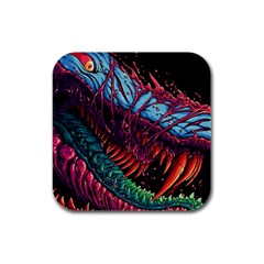 Floral Digital Art Tongue Out Rubber Square Coaster (4 Pack)