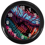 Floral Digital Art Tongue Out Wall Clock (Black) Front