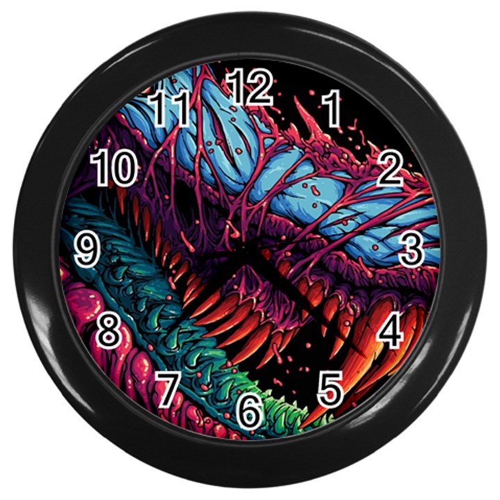 Floral Digital Art Tongue Out Wall Clock (Black)