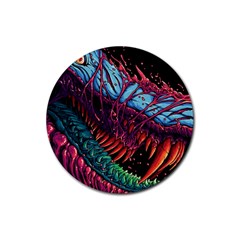 Floral Digital Art Tongue Out Rubber Coaster (round) by Jancukart