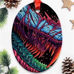 Floral Digital Art Tongue Out Oval Ornament (two Sides)