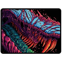 Floral Digital Art Tongue Out One Side Fleece Blanket (large)