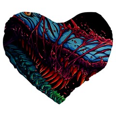 Floral Digital Art Tongue Out Large 19  Premium Heart Shape Cushions