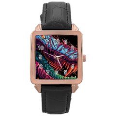 Floral Digital Art Tongue Out Rose Gold Leather Watch  by Jancukart