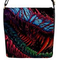 Floral Digital Art Tongue Out Flap Closure Messenger Bag (s)