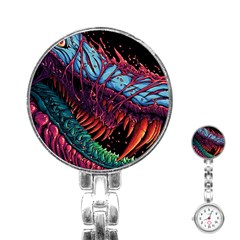 Floral Digital Art Tongue Out Stainless Steel Nurses Watch