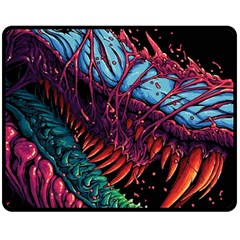 Floral Digital Art Tongue Out Fleece Blanket (medium)