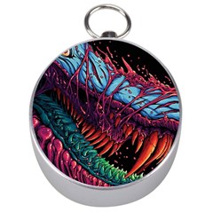 Floral Digital Art Tongue Out Silver Compasses