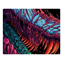 Floral Digital Art Tongue Out One Side Premium Plush Fleece Blanket (large)