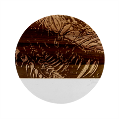 Floral Digital Art Tongue Out Marble Wood Coaster (round)