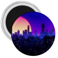 The Sun Night Music The City Background 80s 80 s Synth 3  Magnets by Jancukart