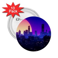 The Sun Night Music The City Background 80s 80 s Synth 2 25  Buttons (10 Pack) 