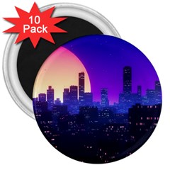 The Sun Night Music The City Background 80s 80 s Synth 3  Magnets (10 Pack) 