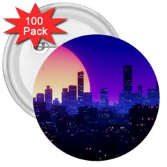 The Sun Night Music The City Background 80s 80 s Synth 3  Buttons (100 Pack)  by Jancukart