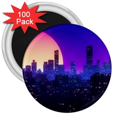 The Sun Night Music The City Background 80s 80 s Synth 3  Magnets (100 Pack)