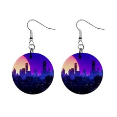 The Sun Night Music The City Background 80s 80 s Synth Mini Button Earrings by Jancukart