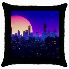 The Sun Night Music The City Background 80s 80 s Synth Throw Pillow Case (black)