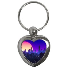 The Sun Night Music The City Background 80s 80 s Synth Key Chain (heart) by Jancukart