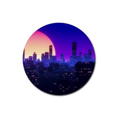 The Sun Night Music The City Background 80s 80 s Synth Rubber Coaster (round)