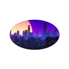 The Sun Night Music The City Background 80s 80 s Synth Sticker (oval) by Jancukart