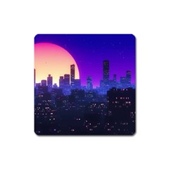 The Sun Night Music The City Background 80s 80 s Synth Square Magnet by Jancukart