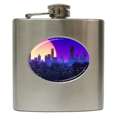 The Sun Night Music The City Background 80s 80 s Synth Hip Flask (6 Oz)