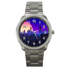 The Sun Night Music The City Background 80s 80 s Synth Sport Metal Watch by Jancukart