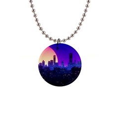 The Sun Night Music The City Background 80s 80 s Synth 1  Button Necklace