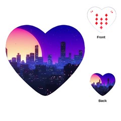 The Sun Night Music The City Background 80s 80 s Synth Playing Cards Single Design (heart)