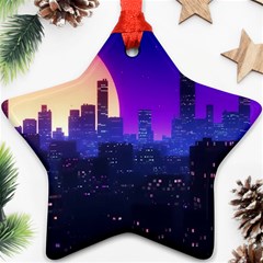 The Sun Night Music The City Background 80s 80 s Synth Star Ornament (two Sides)