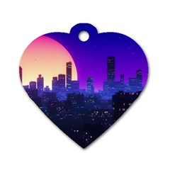 The Sun Night Music The City Background 80s 80 s Synth Dog Tag Heart (two Sides)