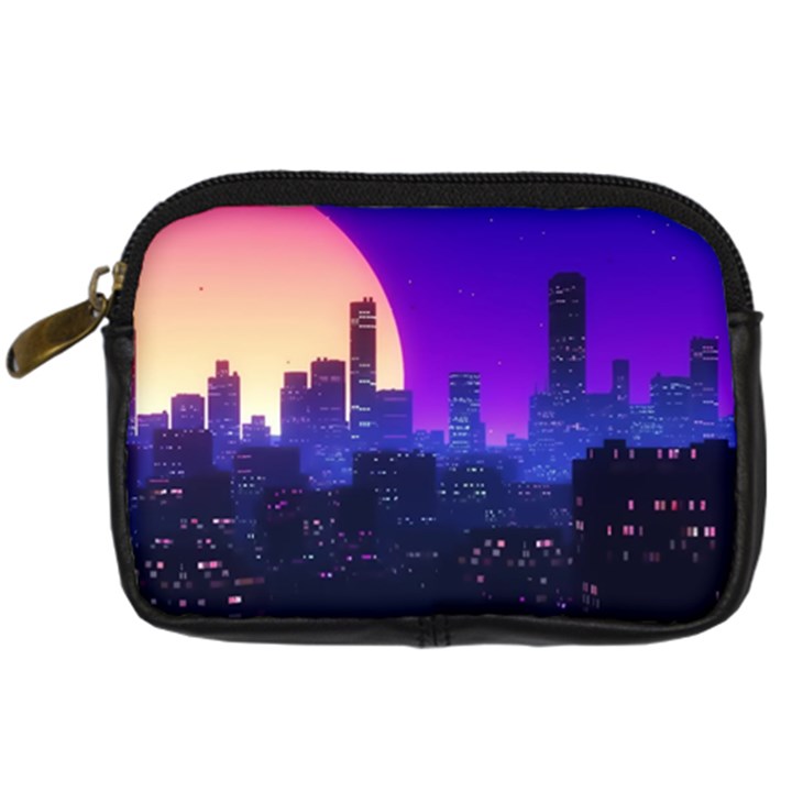 The Sun Night Music The City Background 80s 80 s Synth Digital Camera Leather Case